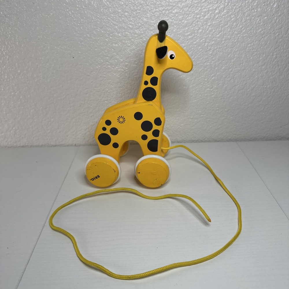 BRIO Wooden Pull Along Giraffe Toy Yellow Cute Safari Toddler Baby